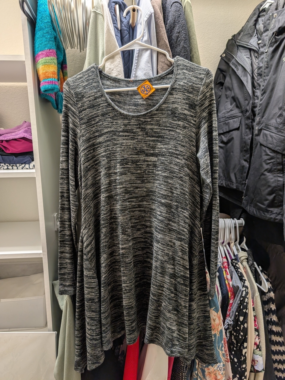 Tory Burch Heathered Black and Gray Long Sleeve Mini Dress / Tunic Size S